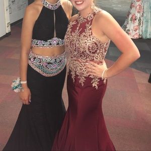 Burgundy Maroon prom gold gown petite 4 6